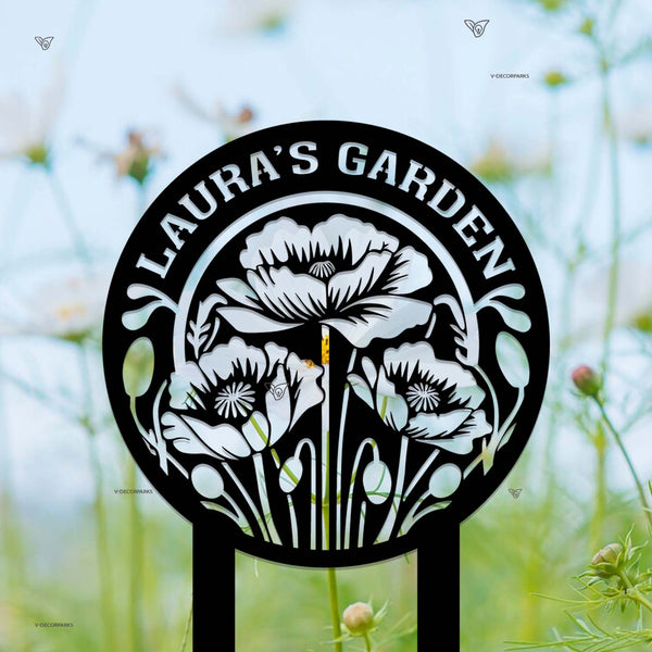 Personalized Poppy Flowers Garden Stake, Garden Decor, Custom Flower Garden Sign, Yard Decor, Metal Poppy Flower Sign, Gardener Gift Yard Sign