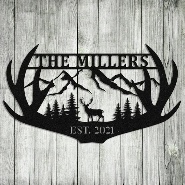 Personalized Family Name Deer Hunting Hunter Metal Sign, Custom Outdoor Farm Monogram