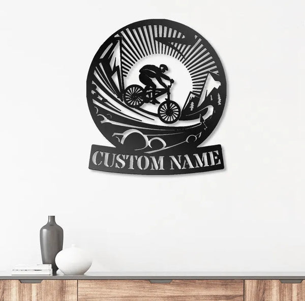 Custom Mtb Mountain Bike Metal Wall Art, Personalized Mountain Biker Name Metal Sign, Dirt Bike Home Decor Dad Gifts