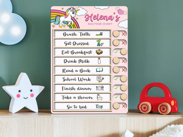 Personalized Unicorn Routine Chart, Kids Visual Schedule, Daily Checklist